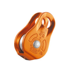 Orange Petzl Fixe Seilrolle von der Seite.