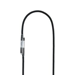 Schwarze Edelrid Cord Sling im Halbbogen auf weißem Hintergrund.