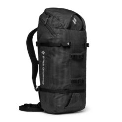 Schwarzer Black Diamond Speed Zip 24 Kletterrucksack von der Seite.