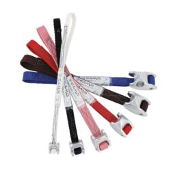 Sechs verschiedenfärbige Camp Tricam Klemmkeilen mit Bandschlinge und Alu Kopf in Sternenform aufgelegt.