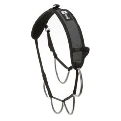 Schwarze Metolius Multi-Loop Gear Sling Double D von der Seite auf weißem Quadrat.