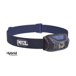 Blaue Petzl Actik Stirnlampe von der Seite.