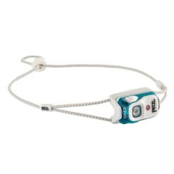 Türkisblaue Petzl Bindi Stirnlampe von der Seite.
