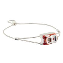 Rote Petzl Bindi Stirnlampe von der Seite.