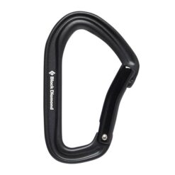 Schwarzer Black Diamond Hot Forge Bent Gate Carabiner mit Schnapper nach rechts.