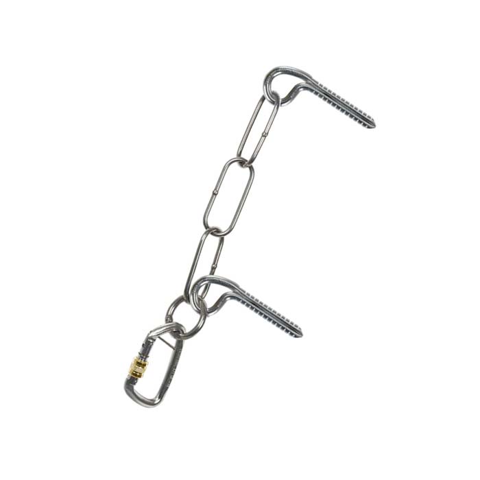 Silberne CT Glue-In Belay Station mit einem Schraubkarabiner.