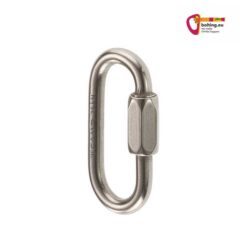 Silbernes Mini Schraubglied aufrecht auf weißem Hintergrund mit bolting.eu Logo.