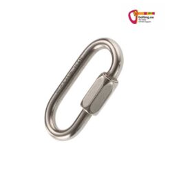 Silbernes Mini Schraubglied schräg auf weißem Hintergrund mit bolting.eu Logo.