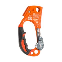 Orange Climbing Technology Quick Roll Steigklemme mit schwarzem Griff und Seilrolle von der Seite
