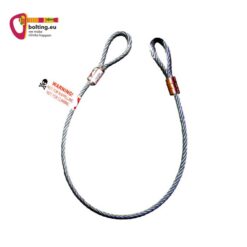 Stahlkabel mit zwei Ösen das als Funkness Device Felshaken Entferner fungiert mit bolting.eu Logo klein im linken Eck.