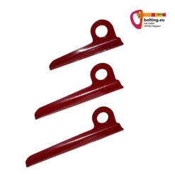 Three red Kop de Gas U Shape Hardened Ecos piton with colorful bolting.eu logo.