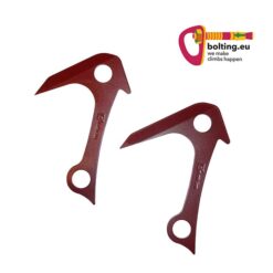 Zwei rote Kop de Gas Super Beak Pecker Felshaken mit buntem bolting.eu Logo.