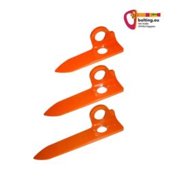 Three orange Kop de Gas Medium Hardened Knifeblades knifeblade and colorful bolting.eu logo.