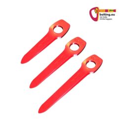 Three orange Kop de Gas Universals Urriello Hard piton and colorful bolting.eu logo on the top right.