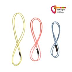 Gelbe, rote und blaue Skylotec CIPE nahtlose Bandschlinge jeweils in Achterform gewickelt mit buntem bolting.eu Logo.