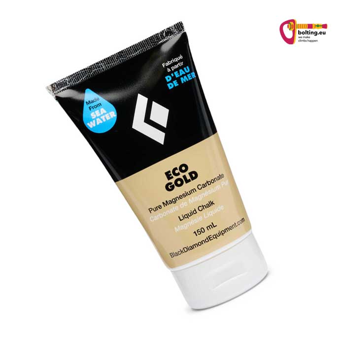 Schwarz goldene Tube Black Diamond Liquid Chalk Eco Gold mit weißer Kappe.
