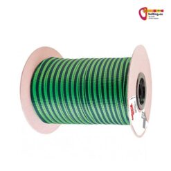Eine Rolle grün-schwarze 12mm Bandschlinge aus Polyamid als Meterware.