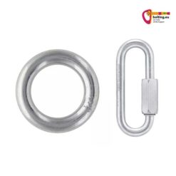Silberner Abseilring verzinkt mit Petzl Go Rapidglied.