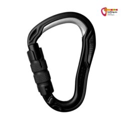 Edelrid HMS Bulletproof Tripe Karabiner schwarz aufrecht in weißem Quadrat.