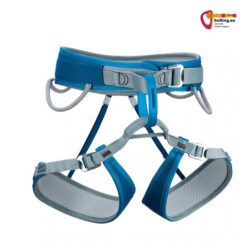 Blauer Klettergurt XXXL von vorne mit Hüftband und Beinschlaufen.