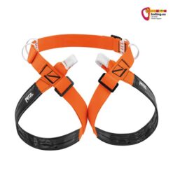 Orange schwarzer Petzl Superavanti Höhlengurt von der Vorderseite.