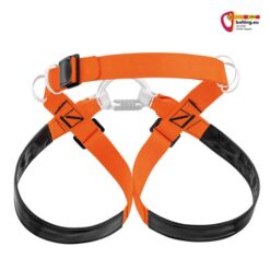 Orange schwarzer Petzl Superavanti Höhlengurt von der Rückseite.