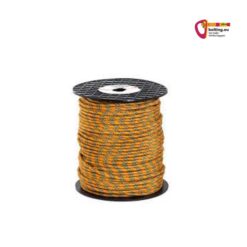 Eine orange-blaue Rolle 5mm Reepschnur zentriert auf weißem Quadrat.