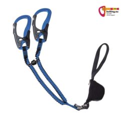 Blau schwarzes Rock Empire Magnetic Siga Klettersteigset auf weißem Quadrat.