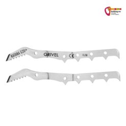 Ein Paar Grivel Katana 20 Plus Front Points von der Seite horizontal übereinander vor weißem Hintergrund.