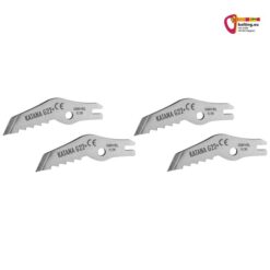 Vier Stück Grivel Katana 22 Plus Front Points von der Seite horizontal übereinander vor weißem Hintergrund.