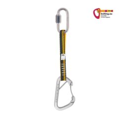 bolting.eu Kletterwand Expressschlinge mit 16cm und oranger Schlinge auf weißem Quadrat.