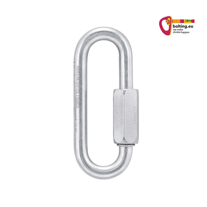 Silbernes Petzl Go 8mm Rapidglied auf weißem Quadrat.