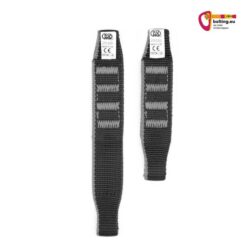 Zwei schwarze Kong Express Shape Schlingen vertikal auf weißem Hintergrund.