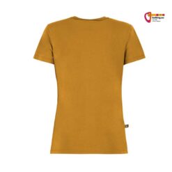 Curryfarbenes E9 Sunset Damen Klettershirt von der Rückseite vor weißem Hintergrund.