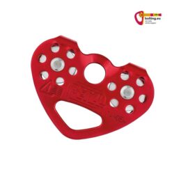Rote Petzl Tandem Doppelseilrolle vor weißem Hintergrund.