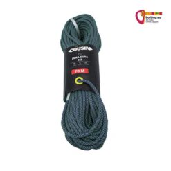 Ein Strang Cousin Dura Dura 9,3 Kletterseil in violett grün vor weißem Hintergrund.