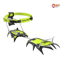 Grün schwarzes Edelrid Shark Auto 12 Zack Steigeisen mit Automatic Bindung schräg von vorne.