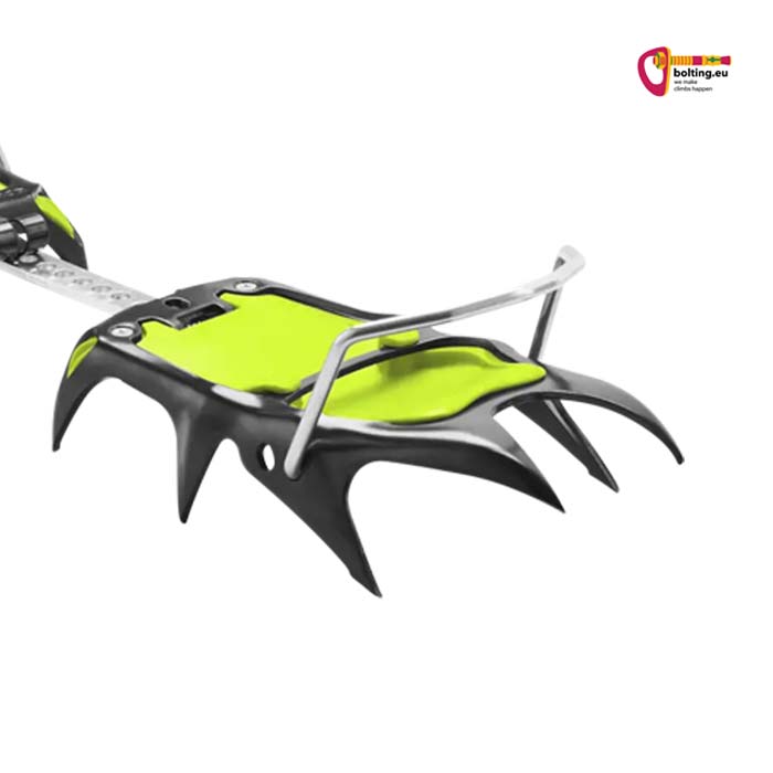 Schwarzes Automatic Frontteil eines Edelrid Steigeisens mit scharfen Zacken.