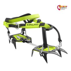 Grün schwarzes Edelrid Nemo Soft Kids Kinder Steigeisen von schräg vorne.