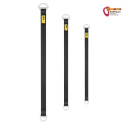 Drei schwarze Petzl Connexion Fixe Anschlagmittel nebeneinander.