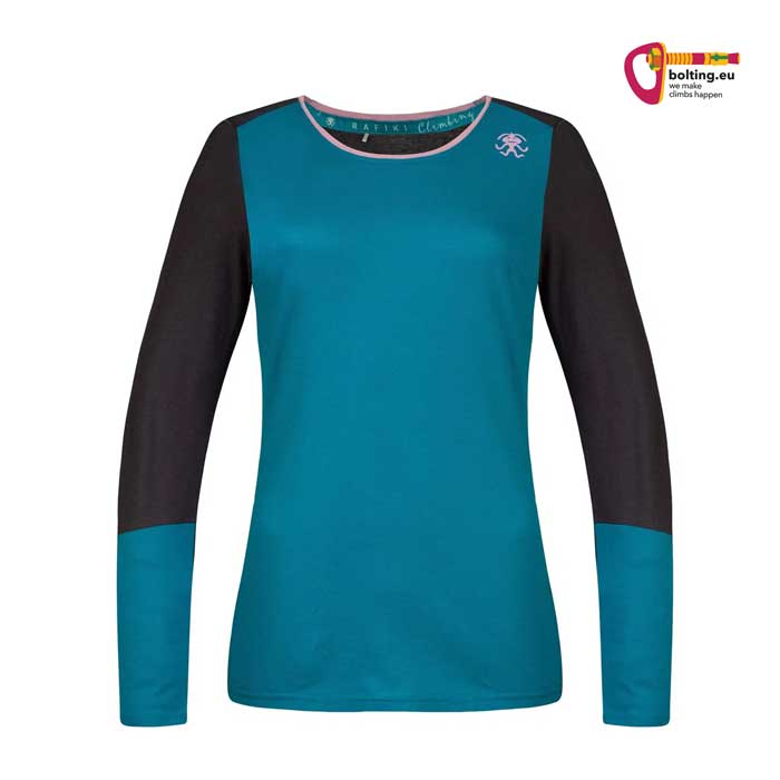 Rafiki Finale Lady Damen Kletter Longsleeve ausgebreitet von vorne mit weißem Hintergrund.